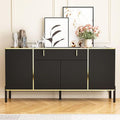 Schwarzes MDF-Sideboard mit Metallbeinen, vier Tueren, einer Schublade und verstellbaren Einlegeboeden, universell fuer Kueche und Wohnzimmer 160 x 40 x 80 cm
