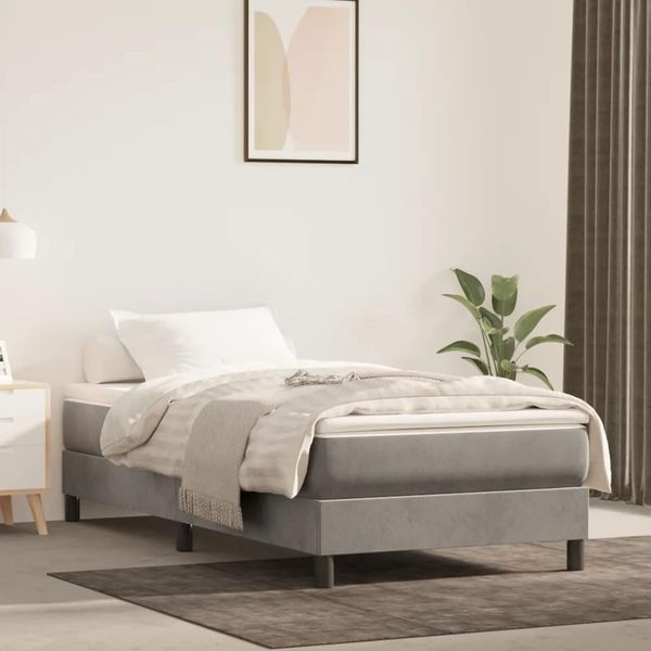 Kompaktes gepolstertes Boxspring-Einzelbett inklusive Matratze ohne Kopfteil, modernes Jugend- und Gaesteschlafmoebel 80 x 200 cm