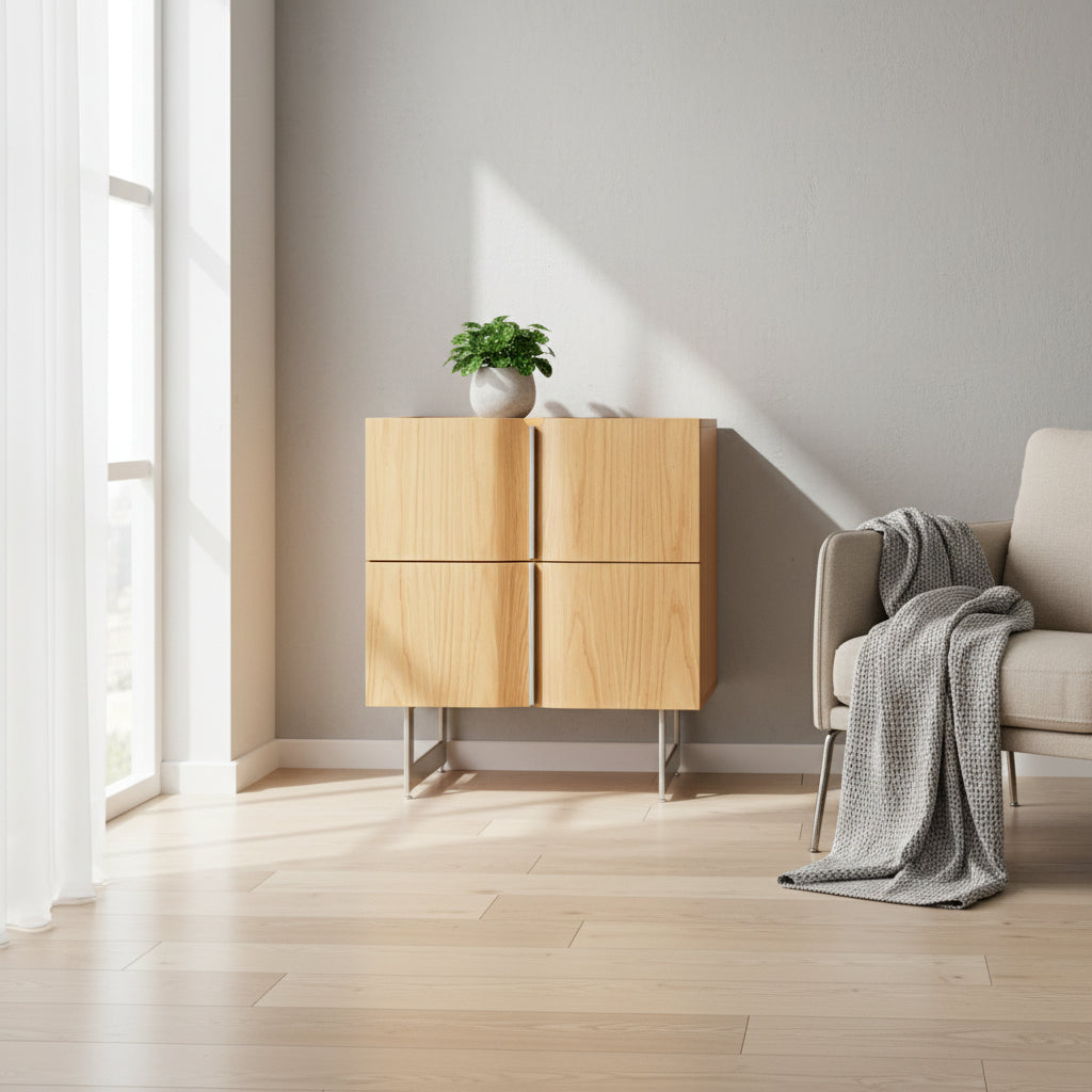 Kompakter brauner Design-Nachttisch mit moderner Optik, platzsparendes Aufbewahrungsmoebel 55 x 42 x 58 cm