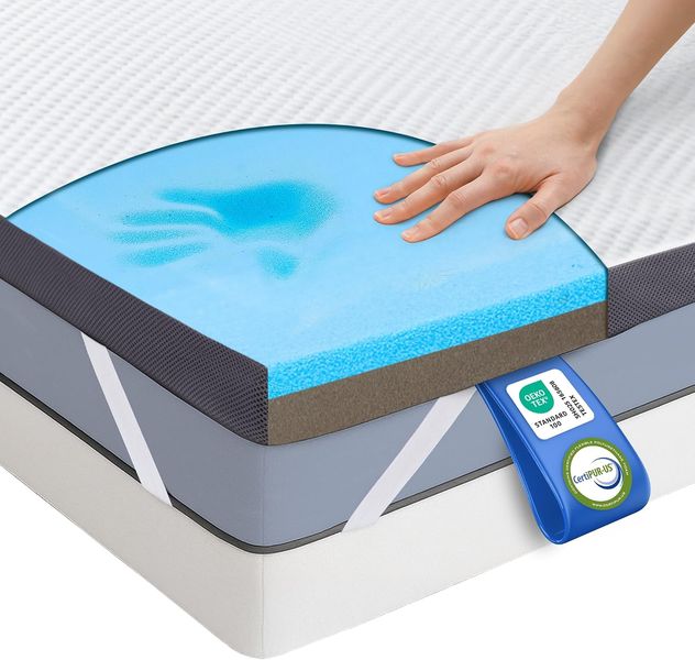 Zweiseitiger 2-in-1 Gelschaum-Topper mit fuenffschichtigem Aufbau, flexibler H3/H4 Haerte, rutschfester und atmungsaktiver Auflage 200 x 200 cm