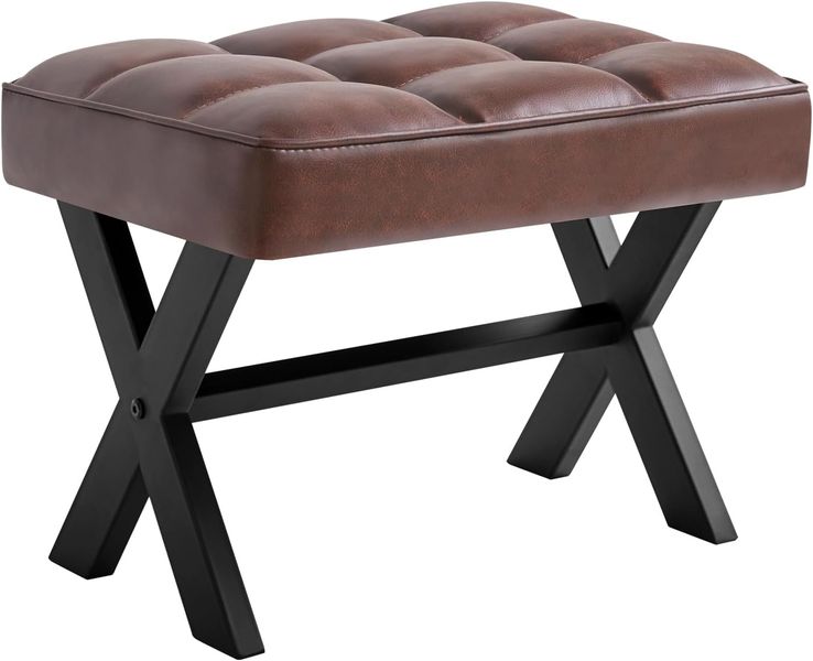Kompakter dunkelbrauner PU-Stufenhocker mit 31 cm Hoehe, komfortable Fusslehne fuer Wohn- und Schlafbereiche