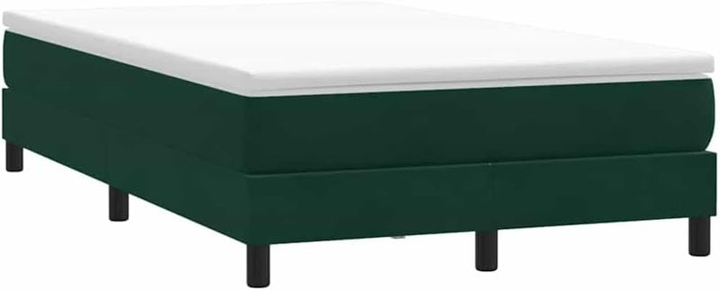 Dunkelgruenes Samt-Polster-Boxspringbett ohne Matratze, moderner stabiler Bettrahmen als geraeumiges Doppel-Schlafmoebel 120 x 220 cm