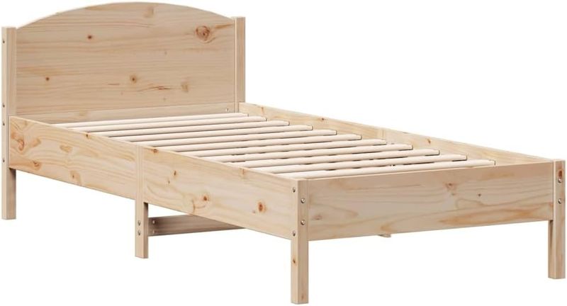 Hochwertiges Einzelbett aus massivem Kiefernholz mit dekorativem Kopfteil und stabiler Lattenrostkonstruktion, klassisches Holzmoebel 100 x 200 cm
